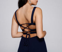 Vanya High Slit Lace Up Crepe Dress